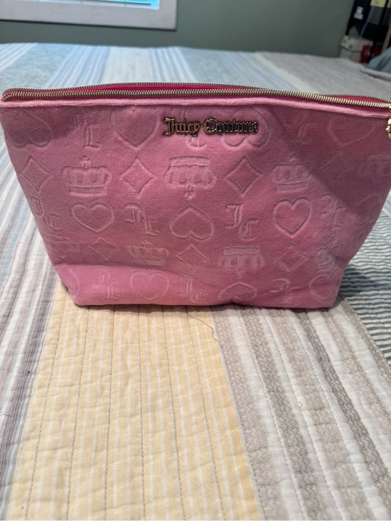Juicy Couture Handbags - Juicy Couture Pink Velvet Embossed Logo Cosmetic Pouch